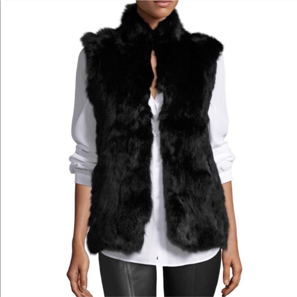 Adrienne Landau Black Rabbit and Fox Fur Vest (S)!